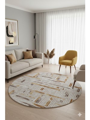 Swan Home Kaymaz Tabanlı Yuvarlak Koridor Mutfak Halısı SHJ3005 Bej