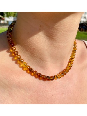 Doğaltaş Damla Mavi Kehribar Kolye (Sertifikalı Özel Seri)