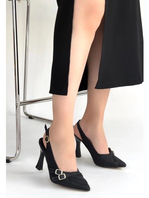 Trivogue Jedda Siyah Simli Cilt Topuklu Ayakkabı