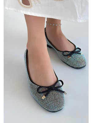 DMR Elegance Potte Siyah Saten Babet Ayakkabı
