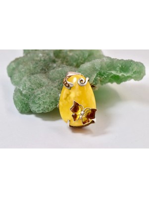 Doğaltaş Damla Kehribar Mine Işlemeli Gümüş Kolye