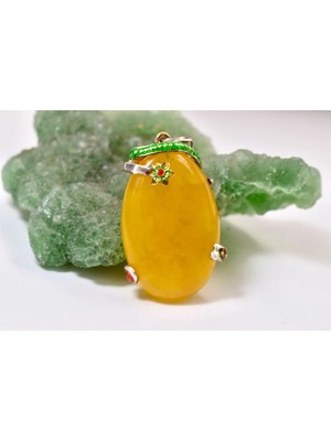 Doğaltaş Damla Kehribar Mine Işlemeli Gümüş Kolye