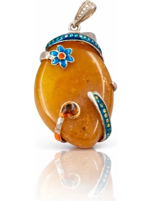 Doğaltaş Damla Kehribar Gümüş Kolye