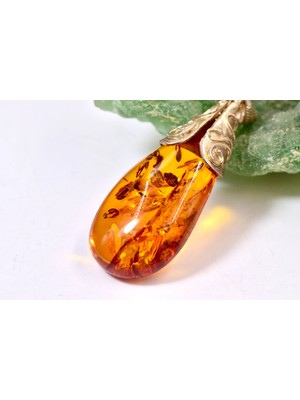 Doğaltaş Damla Kehribar Gümüş Kolye