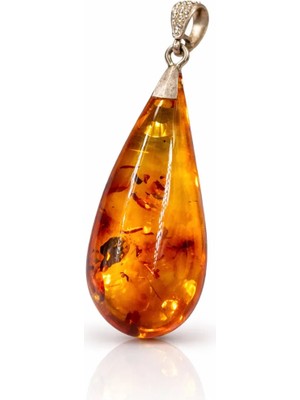 Doğaltaş Damla Kehribar Gümüş Kolye