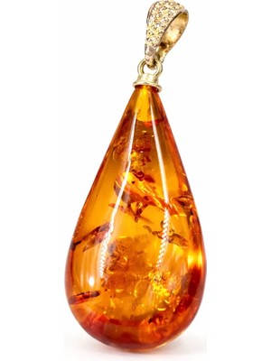 Doğaltaş Damla Kehribar Gümüş Kolye