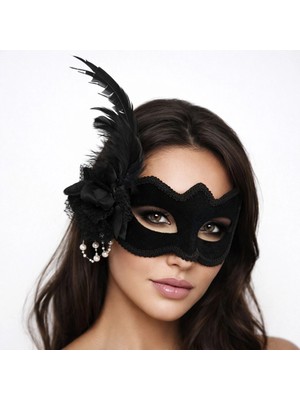 LTG Nova Inci Detaylı Siyah Süet Venedik Kadın Maskesi
