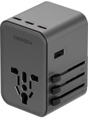 Energea Travelworld Universal GAN45 1 Adet 45W Type C 2 Adet 15W Type C ve 2 Adet 12W USB Çıkışlı Pd Hızlı Şarj Aleti - Siyah