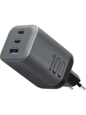 Energea Ampcharge Mini 100 2 Adet 100W Type-C ve 1 Adet 30W USB Çıkışlı Pd Pps Qc 3.0 Gan Hızlı Şarj Aleti - Siyah