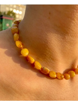 Doğaltaş Damla Kehribar Kısa Kolye (Sertifikalı Özel Seri)