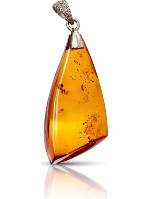 Doğaltaş Damla Kehribar Gümüş Kolye