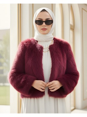 Modamorfo İçi Astarlı Kürklü Kaban -Bordo