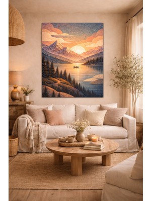 Artease Soyut Dağ Göl Manzarası Kanvas Tablo