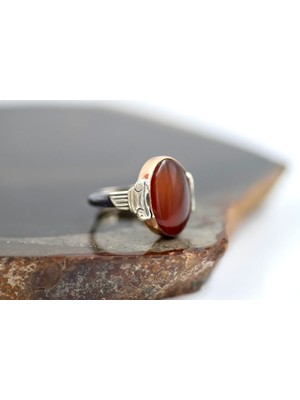 Doğaltaş Karnelyan Akik Gümüş Yüzük