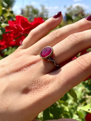 Doğaltaş Yakut Yüzük Yılan Motifli