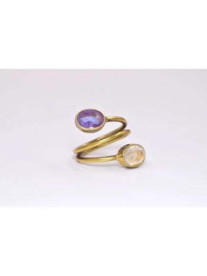 Doğaltaş Ametist ve Ay Taşı Yüzük – Sezgi, Denge ve Huzur