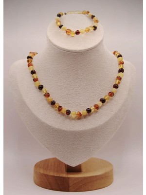 Taşmir Sertifikalı Damla Kehribar Bebek Kolye Bileklik Set