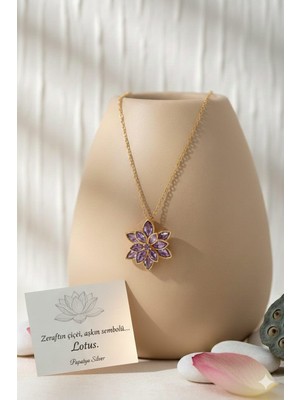 Papatya Silver 925 Ayar Zirkon Taşlı Lotus Çiçeği Kolye.rose.gold.rodaj