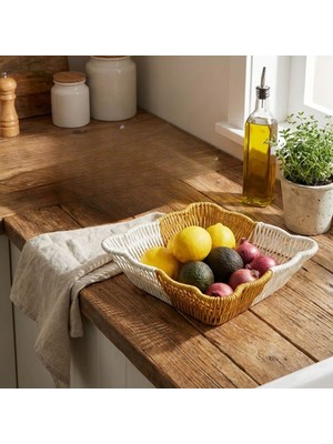 Urfakent Buffer® Kare Dalgalı Çift Renkli Plastik Rattan Ekmek ve Meyve Sepeti - Çok Amaçlı Banyo ve Mutfak Düzenleyici - Yıkanabilir Tezgâh Üstü Organizer