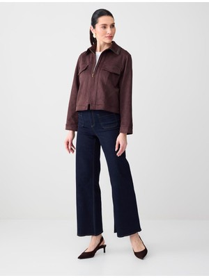 Jimmy Key Acı Kahve Polo Yaka Fermuar Detaylı Süet Ceket