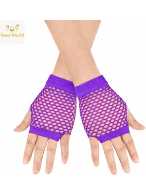 Urfakent 80’ler 90’lar Retro Mor File Parmaksız Kısa Eldiven 11 cm