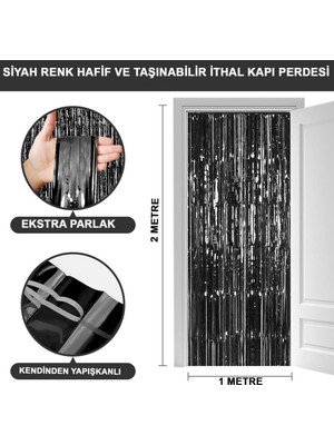 Urfakent Siyah Renk Ekstra Metalize Parlak Saçaklı Arka Fon Perde Ithal A Kalite 1x2 Metre Nessiworld