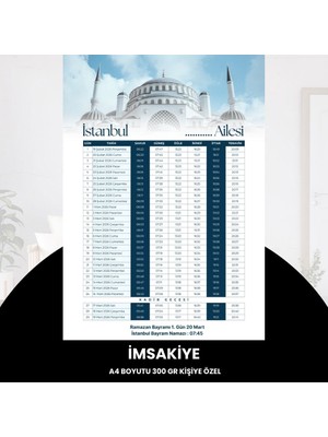 Urfakent Ramazan Imsakiyesi - 300 gr - A4 Boyut Kişiye Özel Isimli & Logolu 1 Adet Mavi