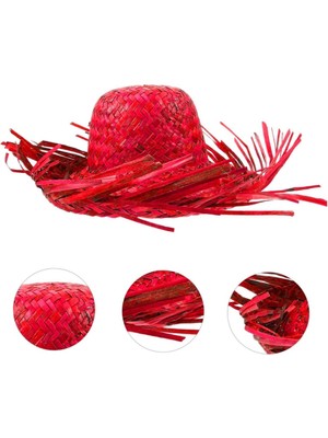 Urfakent Tropikal Parti Kırmızı Hasır Hawaii Şapkası 13X36 cm