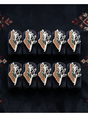 Zaytoon 10\'lu Filistin Haritası Yanında Zeytin Dalı Gümüş Renkli Unisex Menili Yaka Rozeti A300042-10