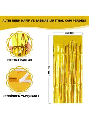 Urfakent Altın Gold Renk Ekstra Metalize Parlak Saçaklı Arka Fon Perde Ithal A Kalite 1x2 Metre Nessiworld