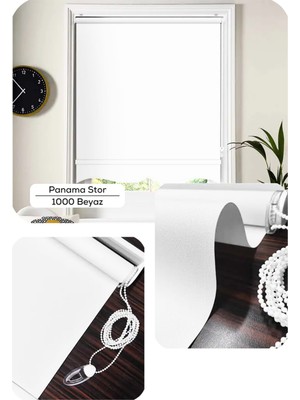 YS Perde Tasarım Panama Mat Keten Ekstra Kalın Lüx Güneşlik Stor Perde, Alüminyum Kasalı Yüksek Kaliteli - Beyaz PNM/QW1000