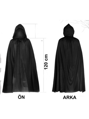 Urfakent Siyah Uzun Pelerin 120 cm Kapüşonlu – Cosplay ve Parti Kostümü