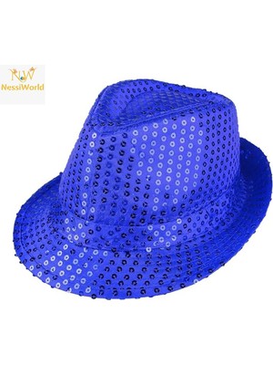 Urfakent Disko Star Mavi Payetli Fötr Şapka Yetişkin Boy