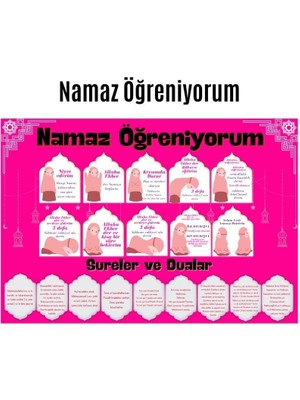 Urfakent Çocuklar Için Renkli  "namaz Öğreniyorum" Afişi - 33X48 cm Figürlü Eğitim Materyali Kız