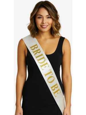 Urfakent Beyaz Saten Üzerine Kalın Altın Bride To Be Kuşağı