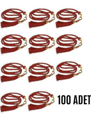 Urfakent Namaz Tesbihi Vavlı 99'lu Cam Incili Ayet-El Kürsi Dua Kartı Ile Bordo Renk Hediyelik 100 Adet