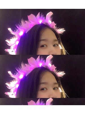 Urfakent LED Işıklı Rgb 3 Fonksiyonlu Otrişli Parti Tacı Pembe Renk