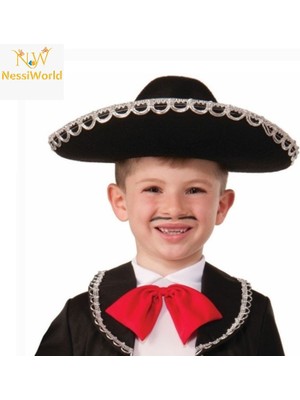 Urfakent Gümüş Renk Şeritli Meksika Mariachi Latin Şapkası 55 cm Çocuk