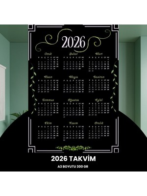 Urfakent Takvim 2026 Premium A3 300 gr Dijital Baskı Siyah Yeşil