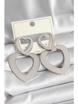 Butik Ayvitrin 316L Çelik Gümüş Renk Kalp Model Kadın Küpe