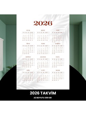 Urfakent Takvim 2026 Premium A3 300 gr Dijital Baskı Beyaz Bordo
