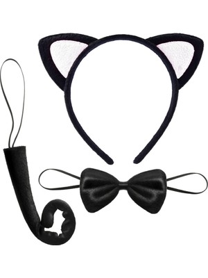 Urfakent Sevimli Kedi Kostüm Seti Kulak Papyon Kuyruk Beyaz Renk