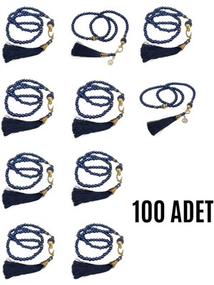 Urfakent Namaz Tesbihi Vavlı 99'lu Cam Incili Ismi Azam Dua Kartı Ile Lacivert Renk Hediyelik 100 Adet