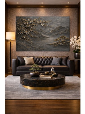 Artease Soyut Altın Dağ Çiçekler Kanvas Tablo