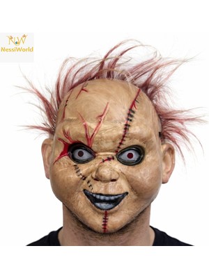 Urfakent Korku Bebek Maskesi – Saçlı Plastik Yüz Maskesi