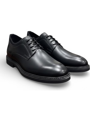 Zueofficial Hakiki Deri Siyah Bağcıklı Klasik Erkek Ayakkabı