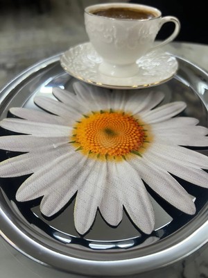 Minoza 6 Adet Papatya Desen Leke Tutmaz Gardenya Kumaş Altı Deri Lazer Kesim Kokteyl Sunum Peçetesi