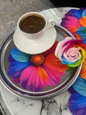 Minoza 6 Adet Gerbera Çiçeği Desenli Leke Tutmaz Gardenya Kumaş Dijital Baskı Koketyl Sunum Peçetesi