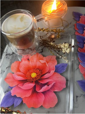 Minoza Şakayık Desenli Leke Tutmaz Gardenya Kumaş Digital Baskılı Kokteyl Sunum Peçetesi 6 Adet