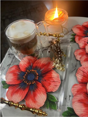 Minoza Hanım Çiçeği Desenli Leke Tutmaz Gardenya Kumaş Digital Baskılı Kokteyl Sunum Peçetesi 6 Adet